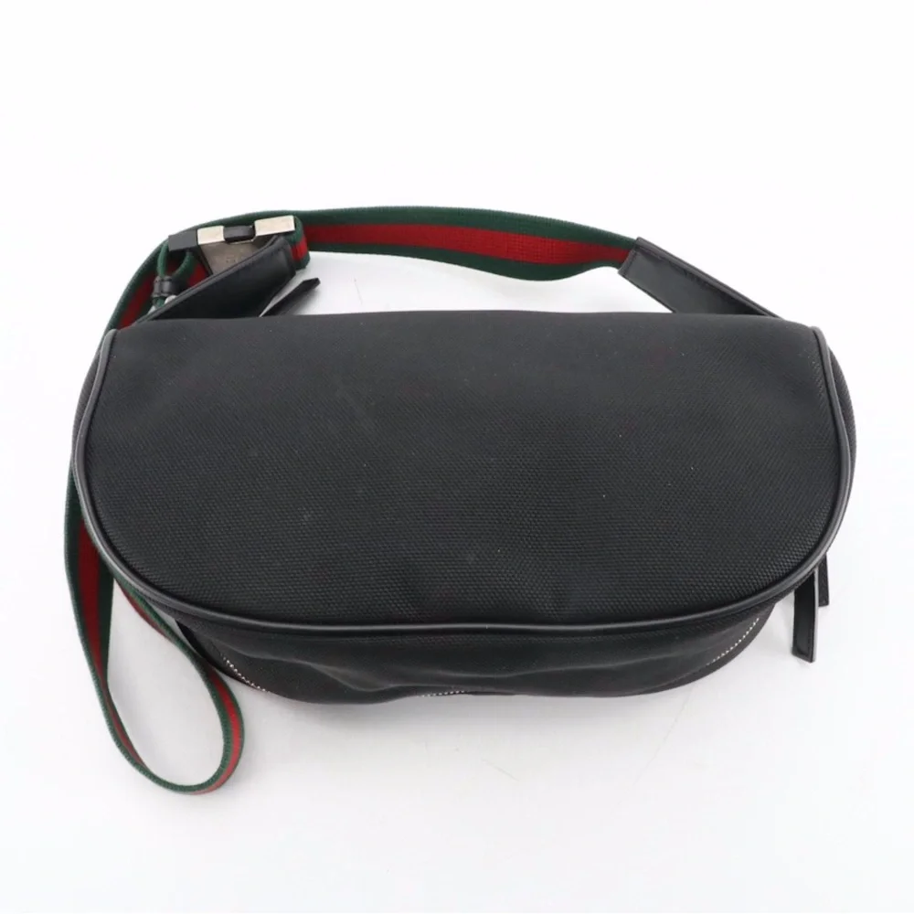 Gucci Black Techno Canvas Web Strap Belt Bag with Leather Trim